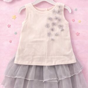 Catherine Malandrino Mini Toddler Dress Set 2T Cream & Gray Tulle Floral